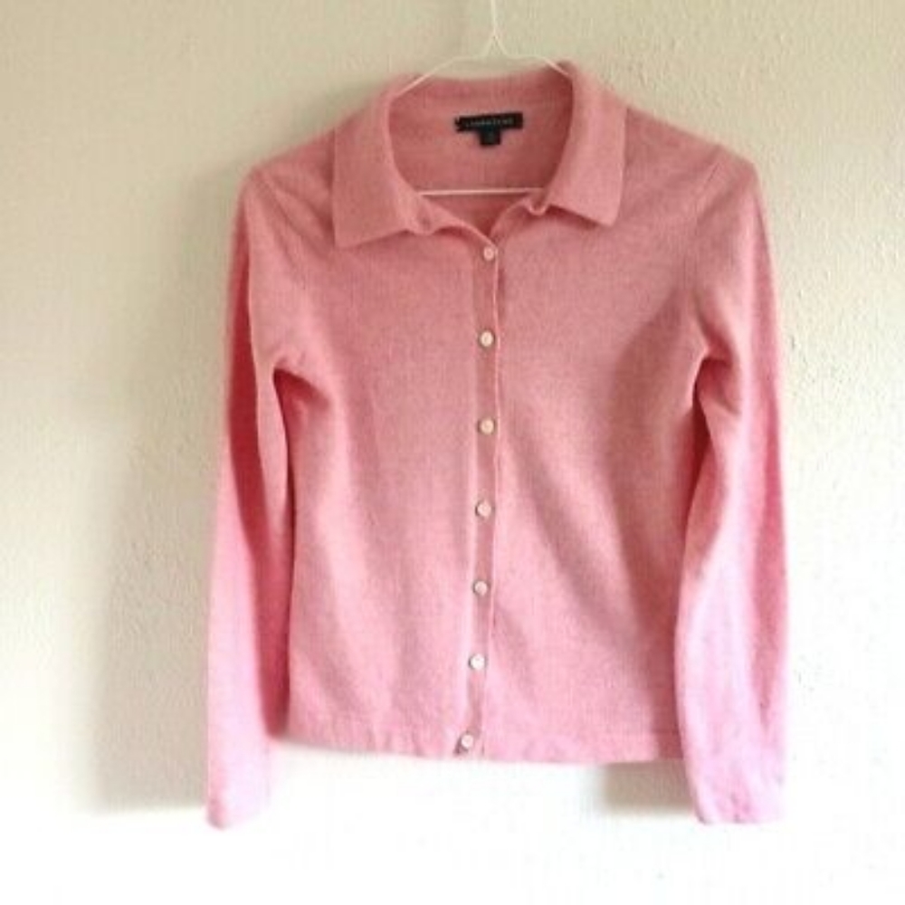 Land's End 100% Cashmere Button-Front Sweater Polo / Collared Cardigan